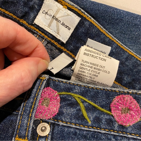 Calvin Klein BEADED Boho Dark Jeans NWT New! Bell Flare 7 26 - Picture 8 of 9